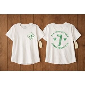Anthropologie Spirit Captain Graphic Tee Small white Green Rugby Club NWT